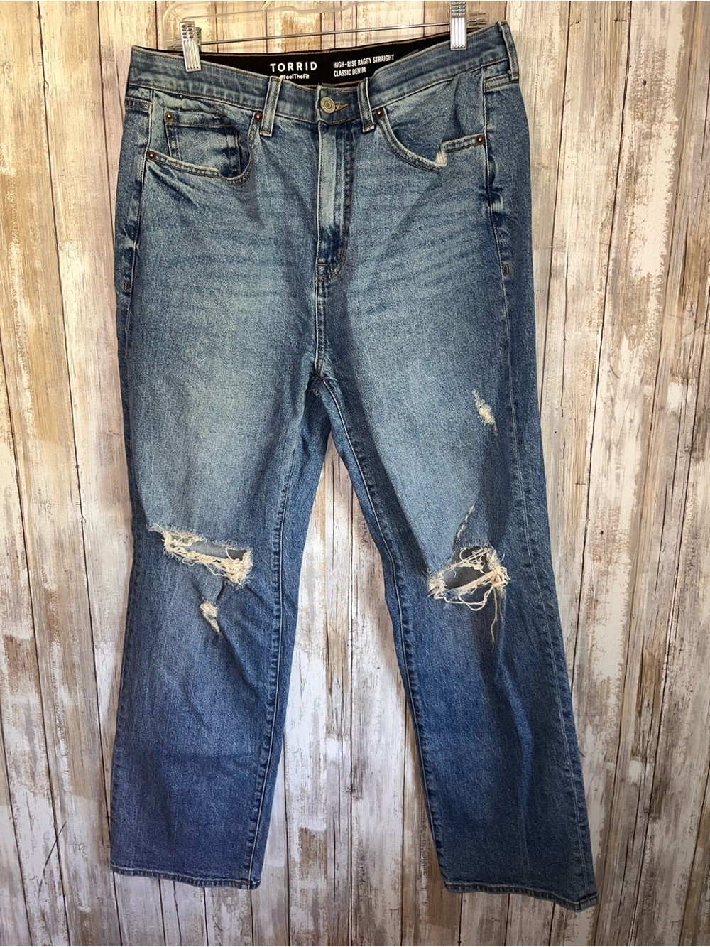 Torrid High Rise Baggy Straight Jeans Size 10 Distressed Ripped Denim - Picture 2 of 8
